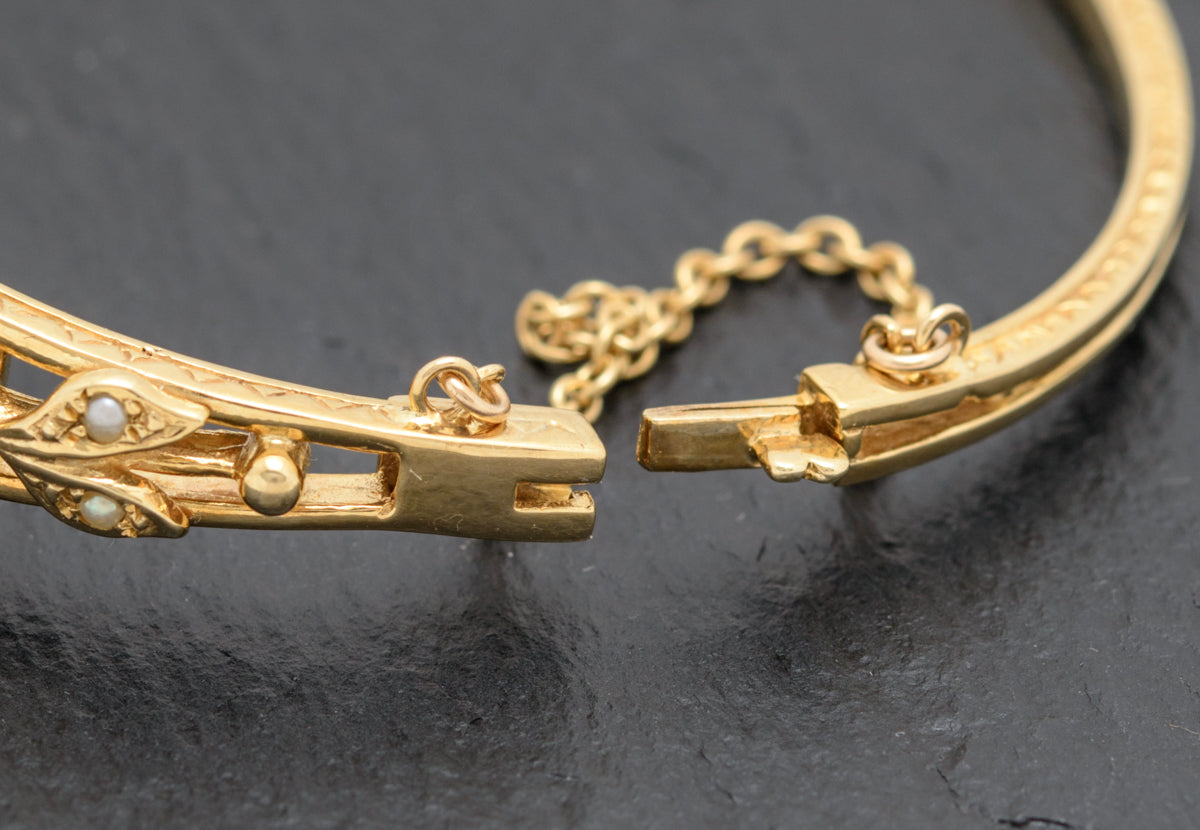 Vintage 9ct Gold Seed Pearl & Amethyst Belle Epoque Design Bangle/Bracelet In Presentation Box(A1651)