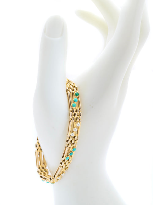 Antique 14ct Gold Seed Pearl & Turquoise Bracelet | Goldsmiths & Silversmiths Co. Box | Early 20th Century | A1652