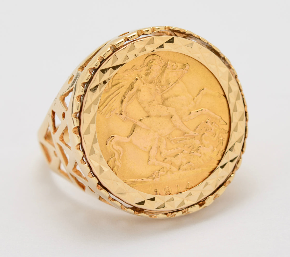 9ct Yellow Gold Scroll Half Sovereign Ring Mount | Ramsdens Jewellery