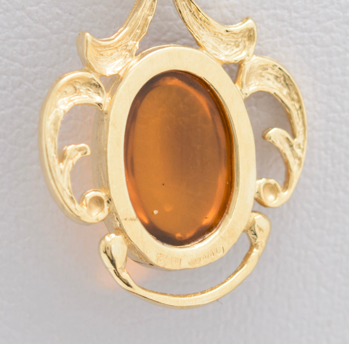 Vintage 9ct Gold & Amber Cabochon Necklace & Pendant 51cm Trace Chain (A1656)