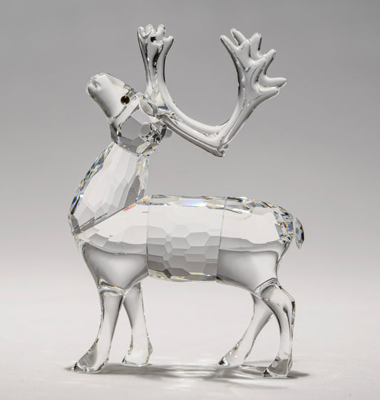 Retired Swarovski Crystal Reindeer Figure 214821 On Mirror Stand Box & Cert (A1659G)