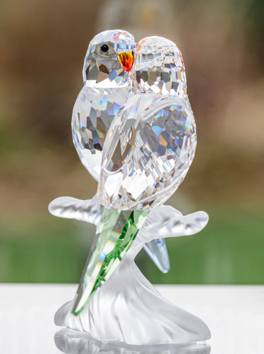 Swarovski Crystal Budgies On Branch Figure 680627 Feathered Beauties Box & Cert (A1686B)