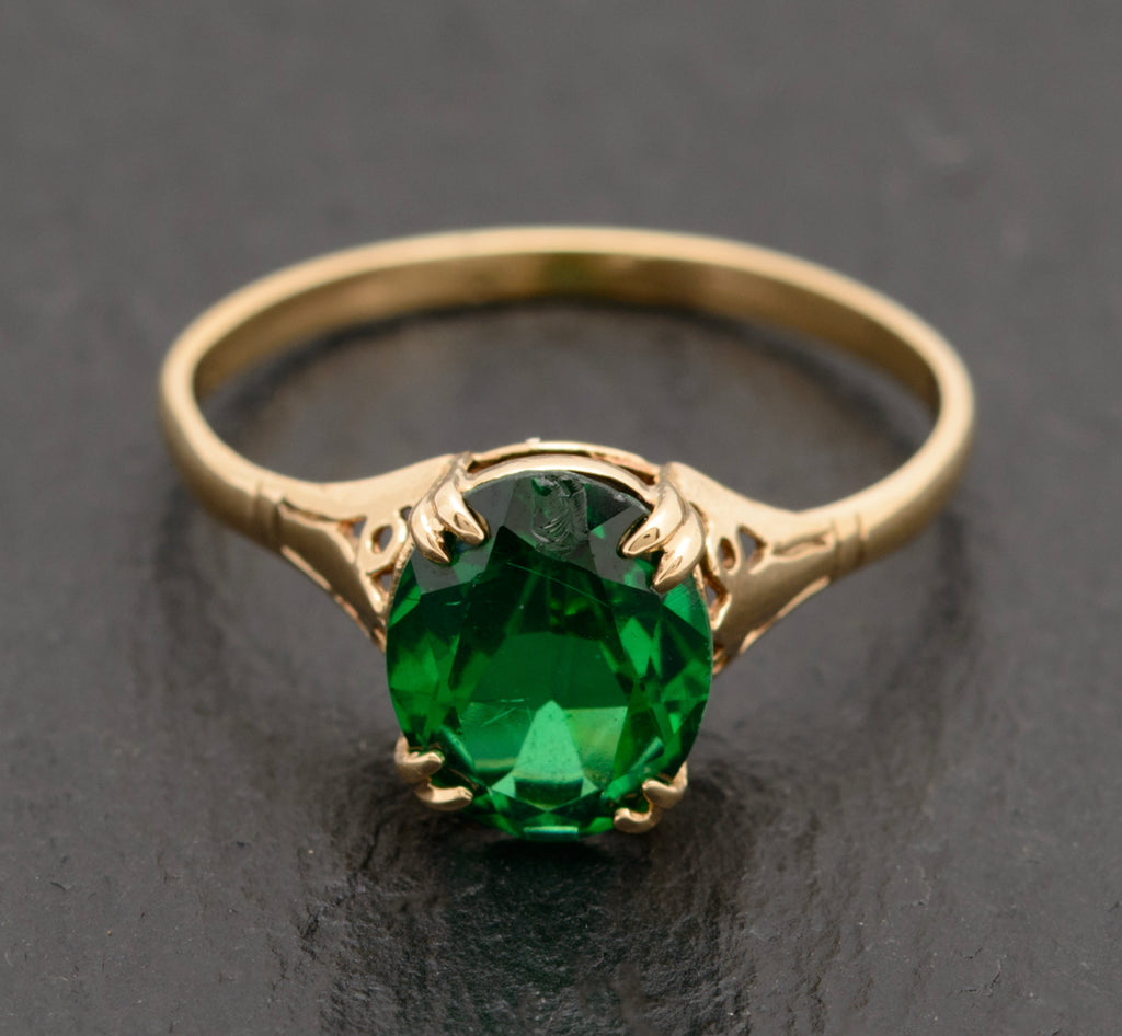 Vintage 9ct Gold Ring - Soude Emerald - UK Size S - A1744