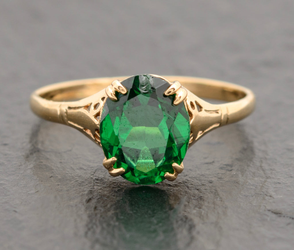 Vintage 9ct Gold Ring - Soude Emerald - UK Size S - A1744