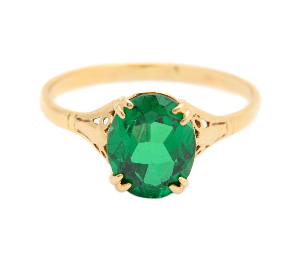 Vintage 9ct Gold Ring With Soude Emerald Gemstone UK Size S  (A1744)