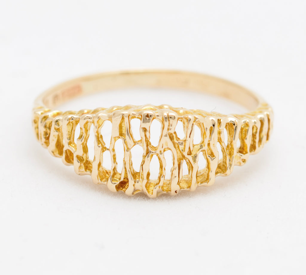 Vintage 9ct Gold Modernist Design Ring With Open Work 1960's Retro (A1746)