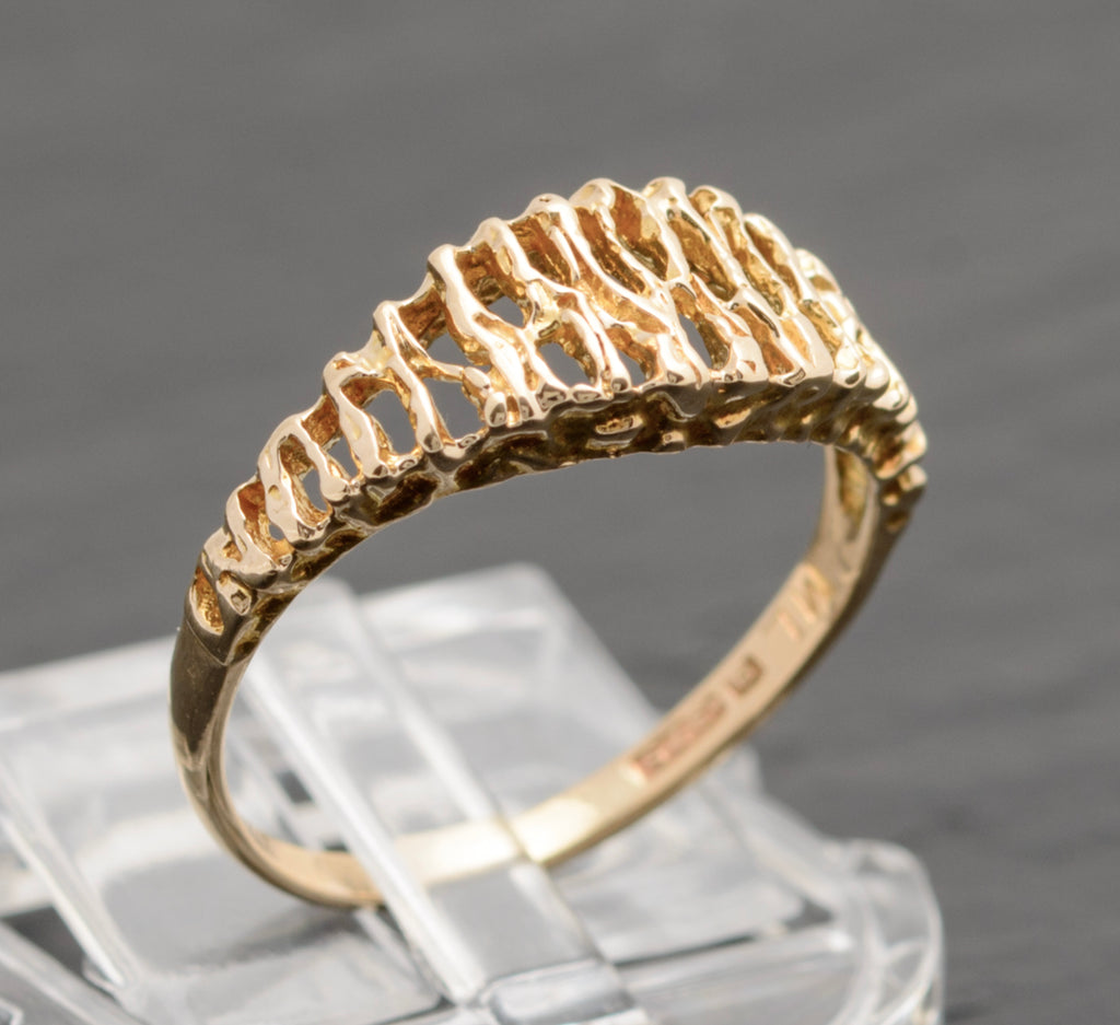 Vintage 9ct Gold Modernist Design Ring With Open Work 1960's Retro (A1746)
