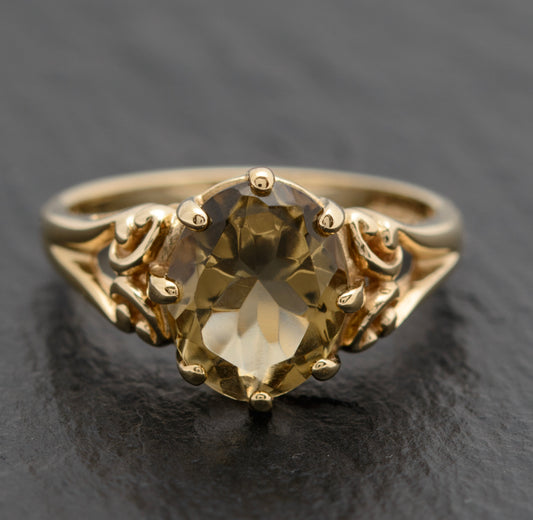 Vintage 9ct Gold Ring With Smoky Citrine Gemstone Hallmarked 1992 (A1748)