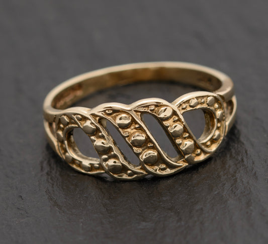 Vintage Solid 9ct Gold Ring With Open Work Endless Knot Size L London 1982 (A1749)