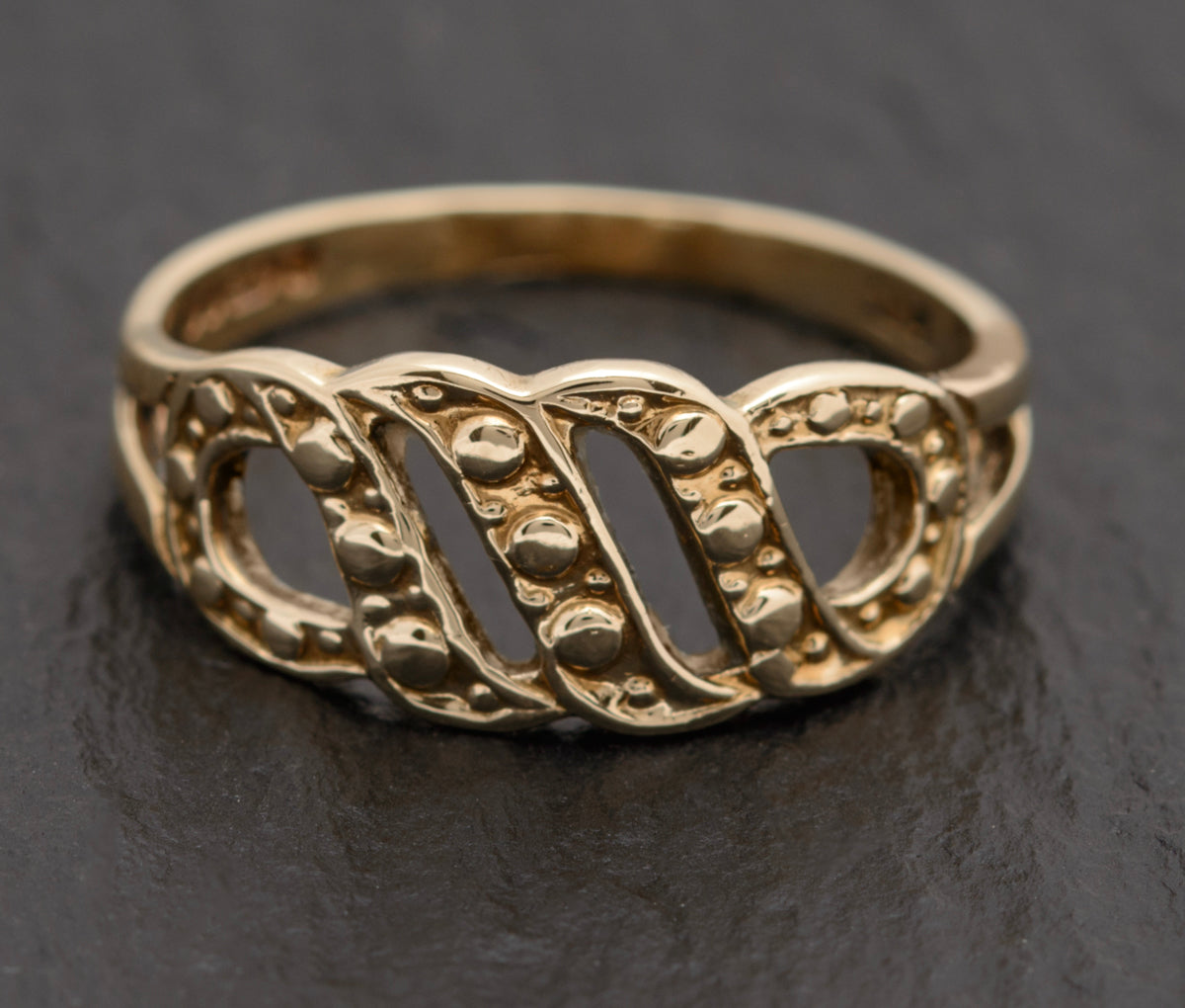 Vintage Solid 9ct Gold Ring With Open Work Endless Knot Size L London 1982 (A1749)