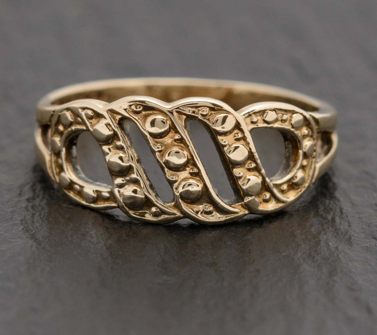 Vintage Solid 9ct Gold Ring With Open Work Endless Knot Size L London 1982 (A1749)