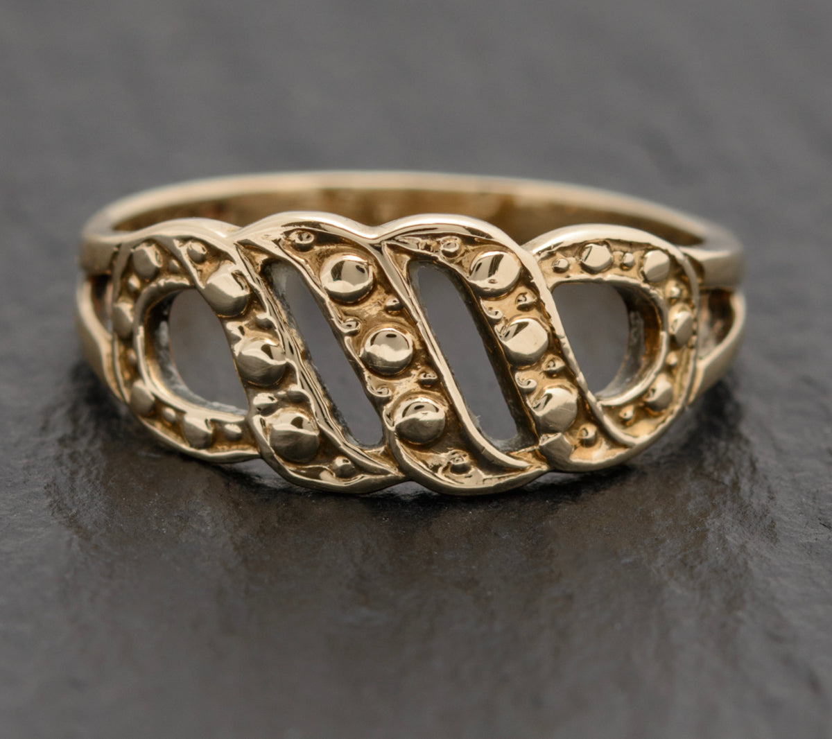 Vintage Solid 9ct Gold Ring With Open Work Endless Knot Size L London 1982 (A1749)