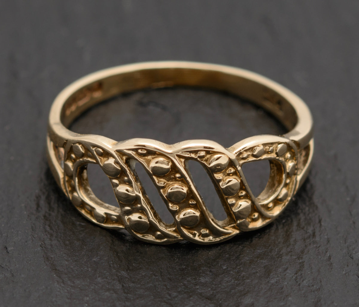 Vintage Solid 9ct Gold Ring With Open Work Endless Knot Size L London 1982 (A1749)
