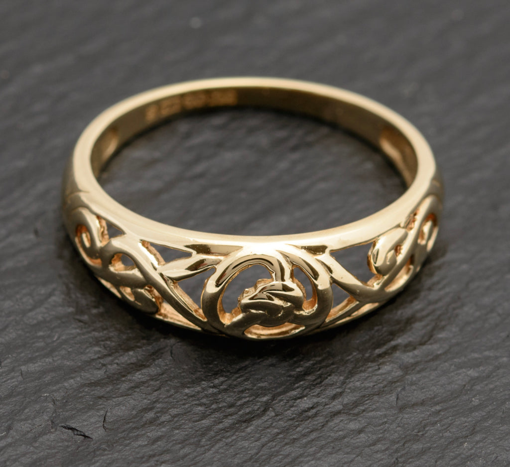 1990's Vintage 9ct Solid Gold Band Ring With Cut Out Detail UK Size P (A1750)