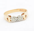 Vintage 9ct Gold Ring Double Diamond Set With Twin Mounts & Heart Detail (A1752)