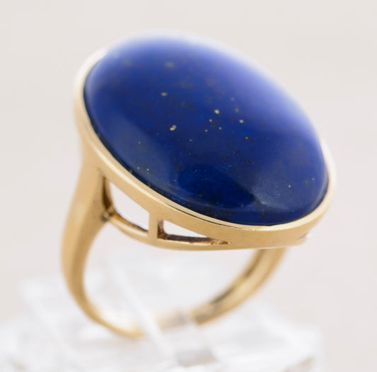 9ct Gold Statement Ring With Huge Natural Lapis Lazuli Polished Cabochon Gem (A1758)