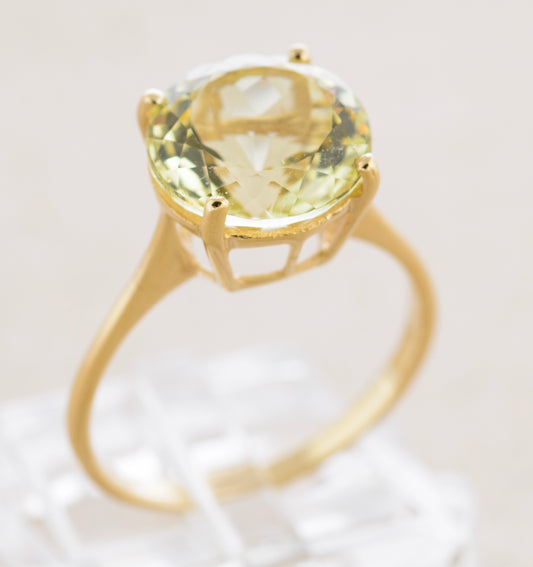 Vintage 9ct Gold Solitaire Ring With Natural 4.5ct Brilliant Cut Citrine Gem (A1759)