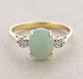 Vintage 9ct Gold Ring With Polished Jade Cabochon & Diamond Shoulders (A1762)