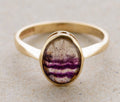 Vintage 9ct Gold Ring With Natural Derbyshire Blue John Cabochon Hallmark 1973 (A1765)
