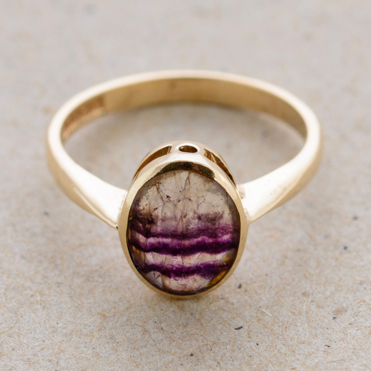 Vintage 9ct Gold Ring With Natural Derbyshire Blue John Cabochon Hallmark 1973 (A1765)