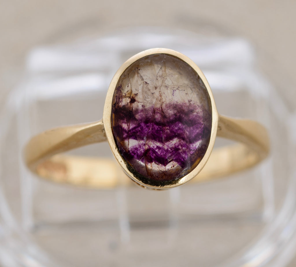 Vintage 9ct Gold Ring With Natural Derbyshire Blue John Cabochon Hallmark 1973 (A1765)