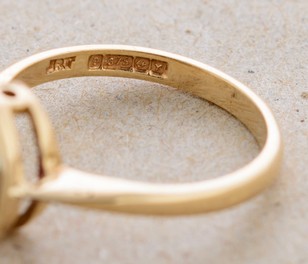 Vintage 9ct Gold Ring With Natural Derbyshire Blue John Cabochon Hallmark 1973 (A1765)