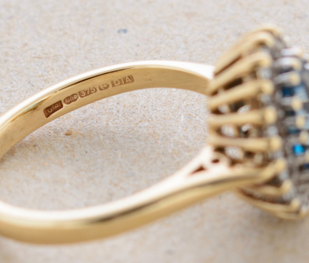 Vintage 1980's Natural London Blue Topaz With Diamond Halo Ring 9ct Gold (A1766)