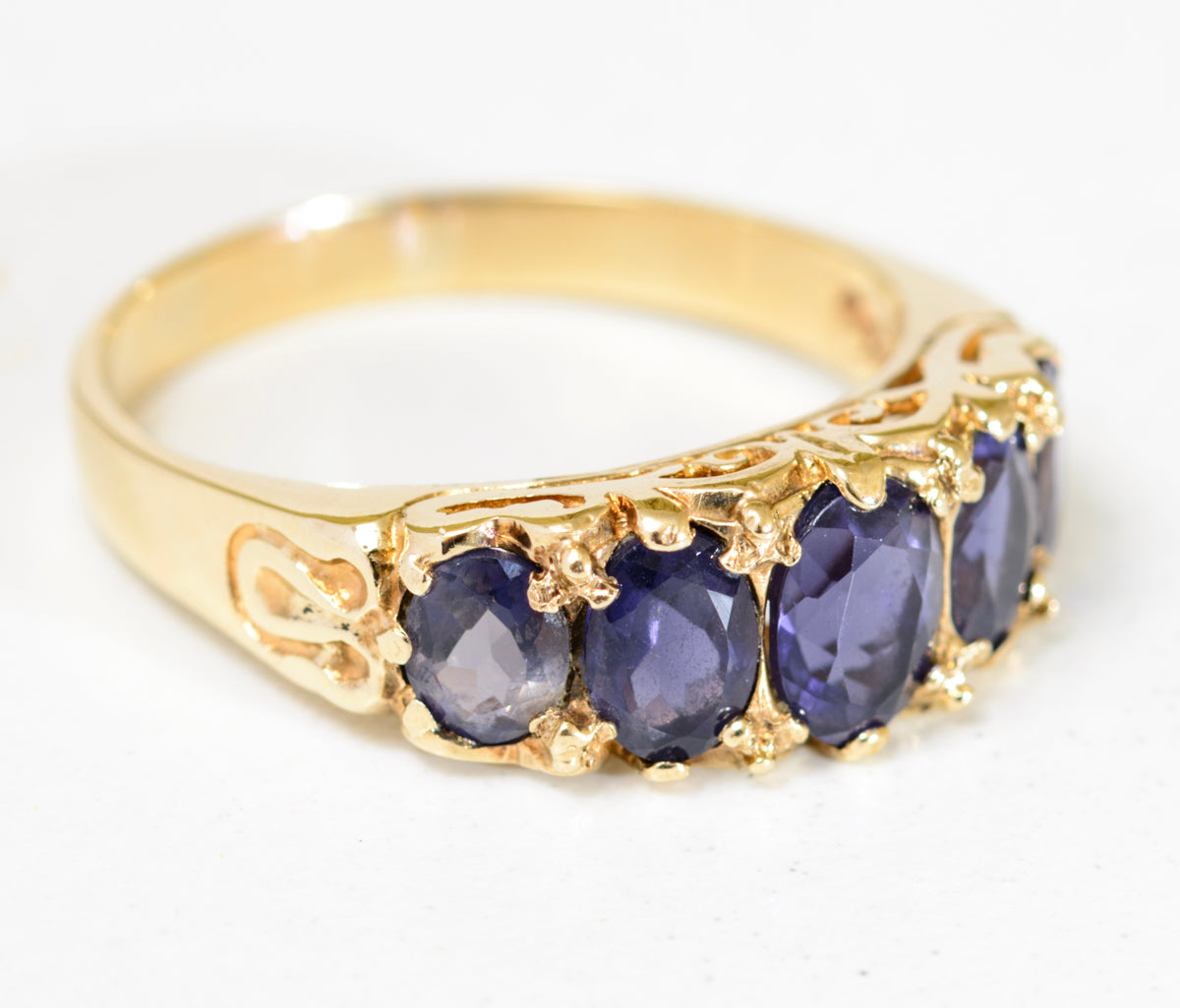 9ct Gold & Natural Five Stone Tanzanite Gemstone Ring Edwardian Design (A1778)