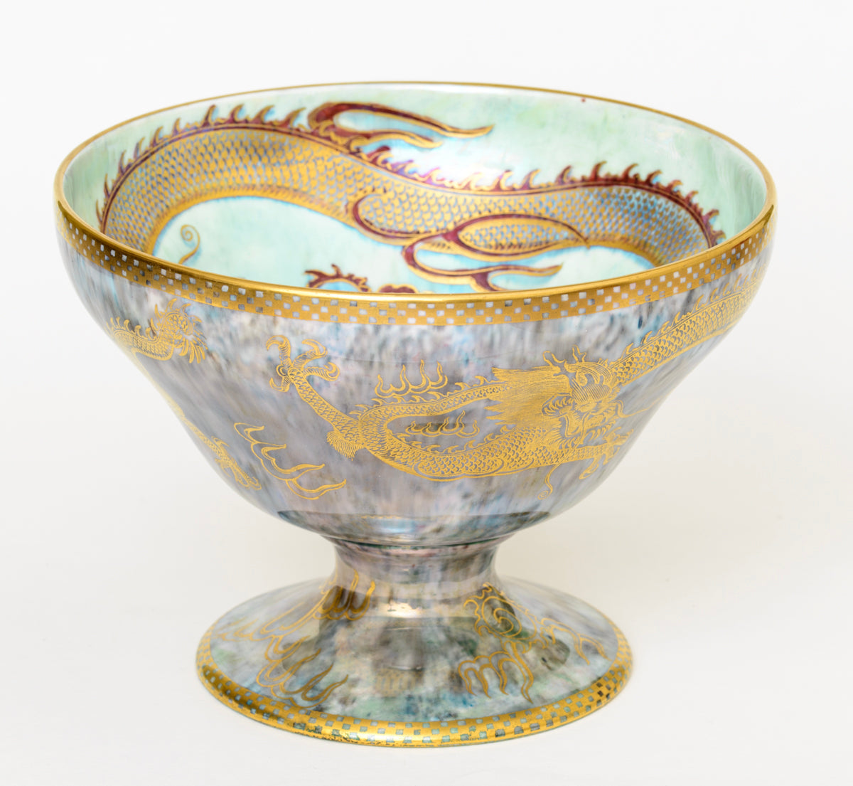Antique Wedgwood Celestial Dragon Lustre Pedestal Bowl Z4831 c.1920 (A1779)