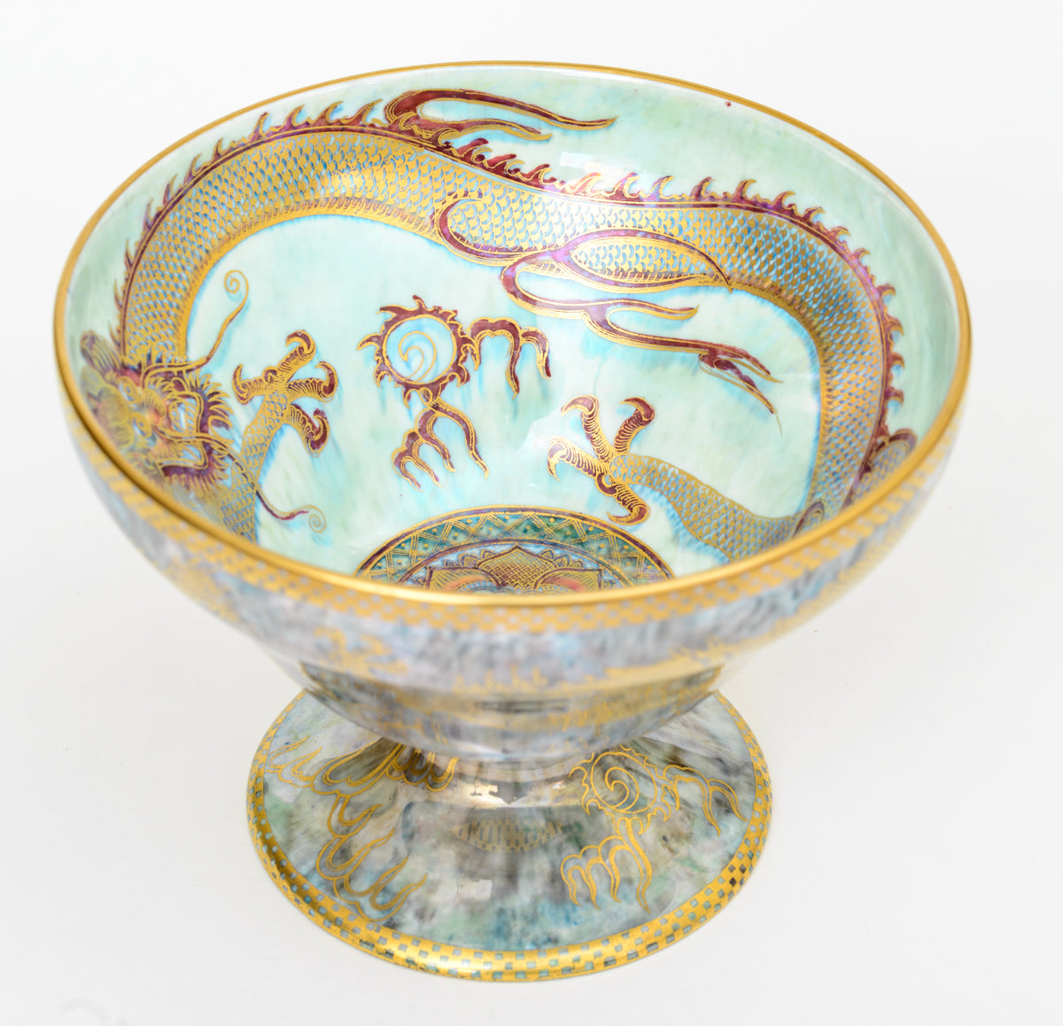 Antique Wedgwood Celestial Dragon Lustre Pedestal Bowl Z4831 c.1920 (A1779)