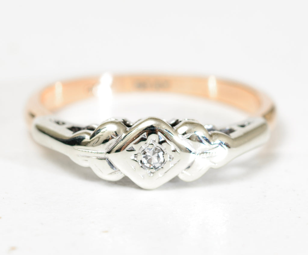 Antique Diamond Solitaire Ring In 9ct Gold & Platinum c.1920 UK Size M (A1780)