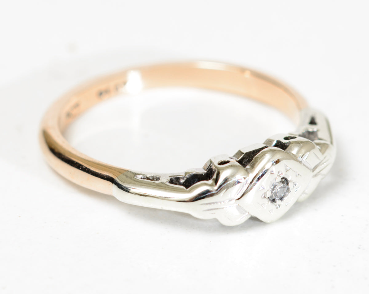 Antique Diamond Solitaire Ring In 9ct Gold & Platinum c.1920 UK Size M (A1780)