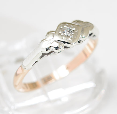 Antique Diamond Solitaire Ring In 9ct Gold & Platinum c.1920 UK Size M (A1780)