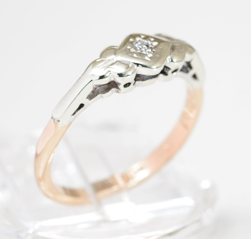 Antique Diamond Solitaire Ring In 9ct Gold & Platinum c.1920 UK Size M (A1780)