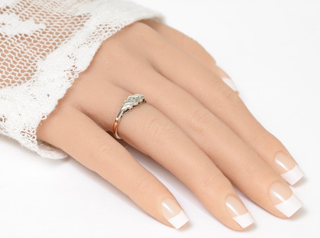 Antique Diamond Solitaire Ring In 9ct Gold & Platinum c.1920 UK Size M (A1780)