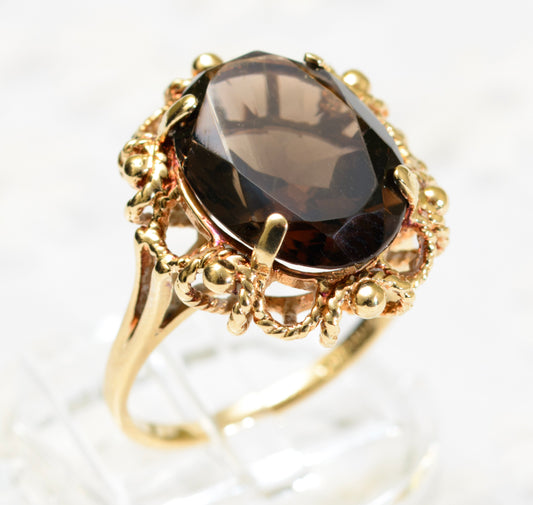 10K 10ct Solid Gold & Smoky Quartz Ring Trubrite By Basco USA Vintage c.1960's (A1795)