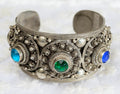Vintage Sterling Silver Thai/Siam Elaborate Chunky Bangle/Bracelet Glass Gems (A1811)