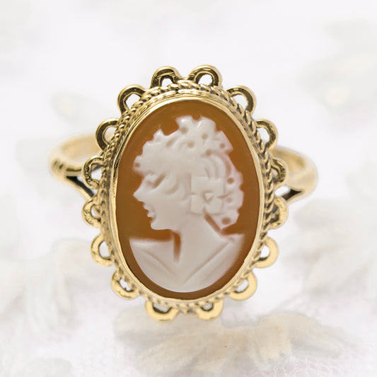 Vintage 1960's 9ct Gold & Cameo Portrait Ring Birmingham Hallmark UK Size M (A1818)