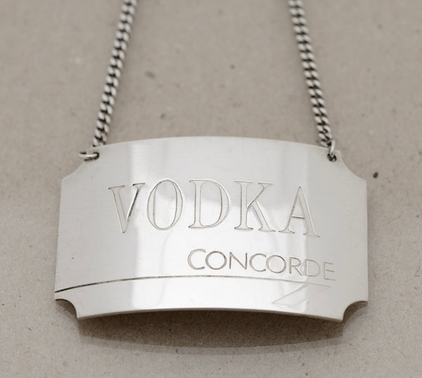 Vintage Official Concorde Silver Decanter Label For Vodka British Airw Blue Cherry Antiques