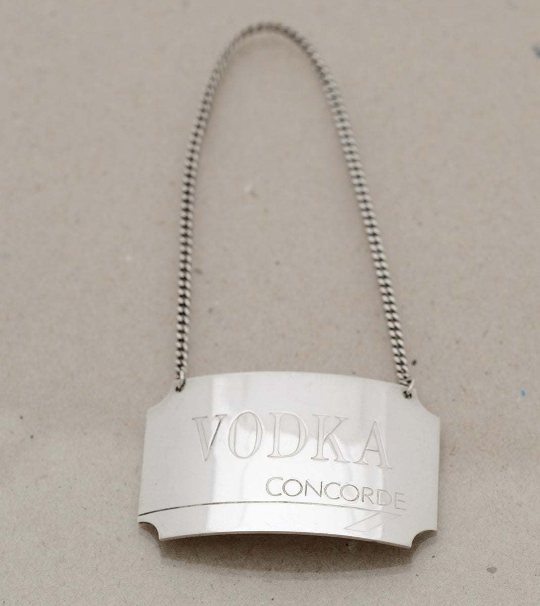 Vintage Official Concorde Silver Decanter Label For Vodka British Airw Blue Cherry Antiques