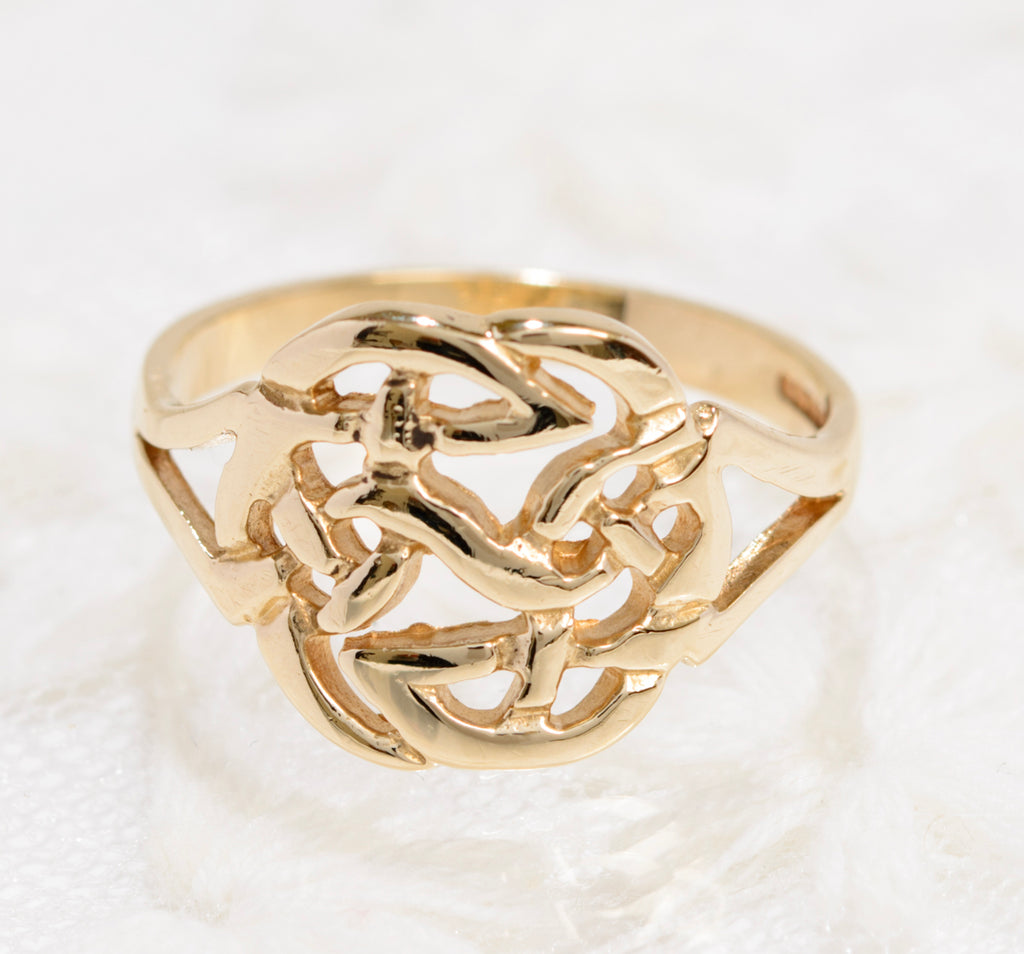 9ct Solid Gold Celtic Endless Knot Ring 1998 Hallmark UK Size M1/2 In Presentation Gift Box (A1860)