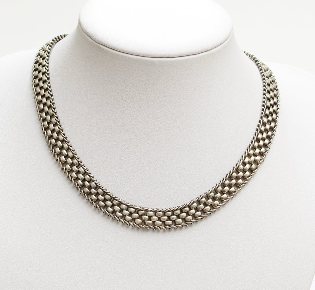 Antique Victorian Ladies Sterling Silver Collar Necklace Multi Strand Choker (A1891)