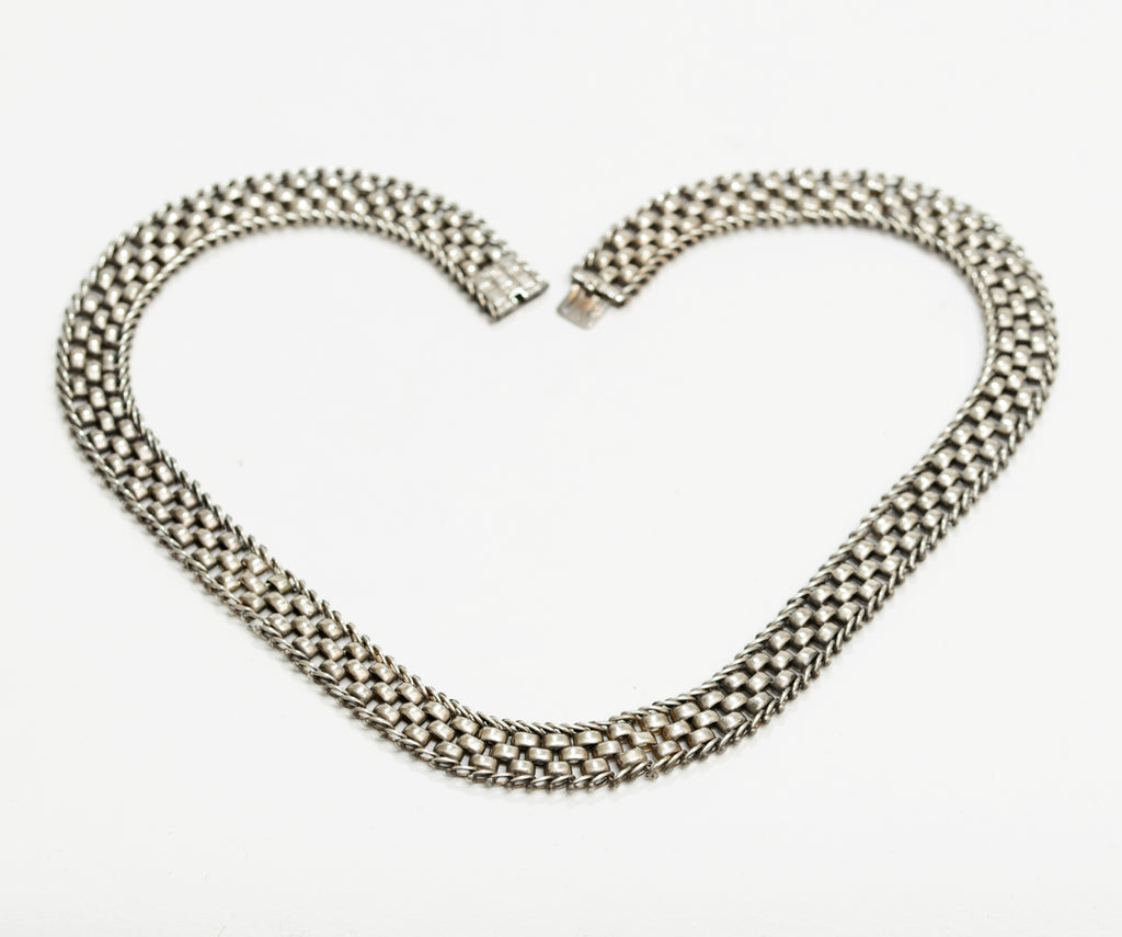 Antique Victorian Ladies Sterling Silver Collar Necklace Multi Strand Choker (A1891)