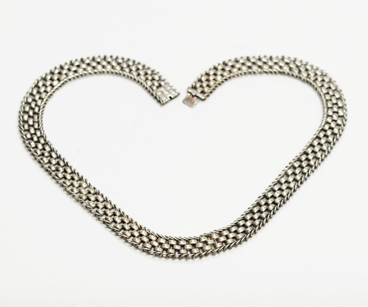 Antique Victorian Ladies Sterling Silver Collar Necklace Multi Strand Choker (A1891)