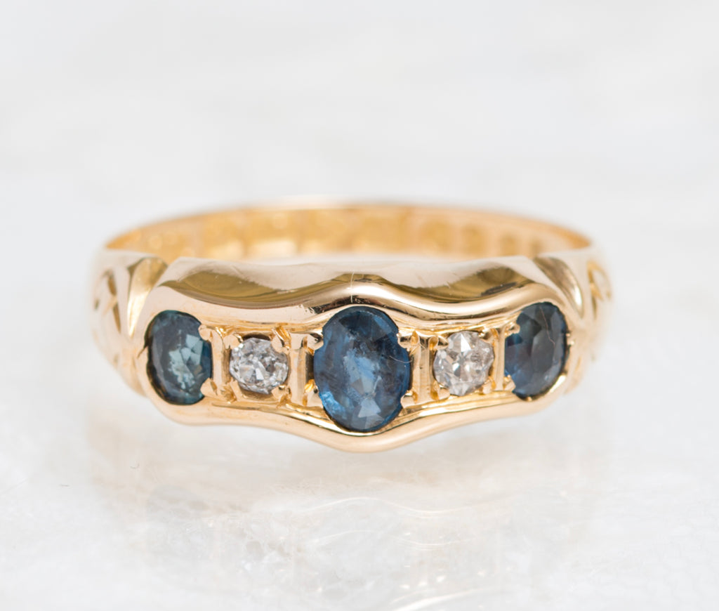 Antique 18ct Gold Natural Sapphire & Diamond Ring Chester 1912 Hallmark (A1903)