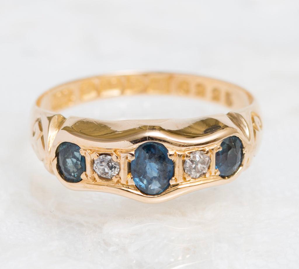 Antique 18ct Gold Natural Sapphire & Diamond Ring Chester 1912 Hallmark (A1903)
