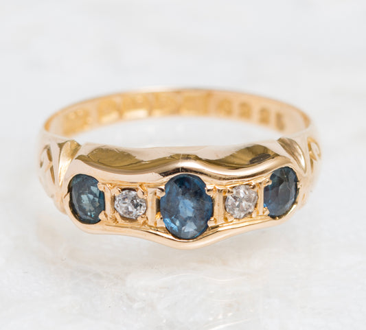 Antique 18ct Gold Natural Sapphire & Diamond Ring Chester 1912 Hallmark (A1903)