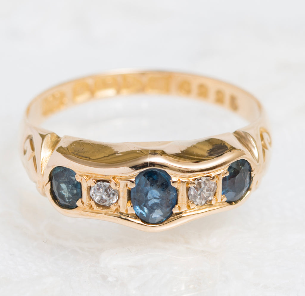 Antique 18ct Gold Natural Sapphire & Diamond Ring Chester 1912 Hallmark (A1903)