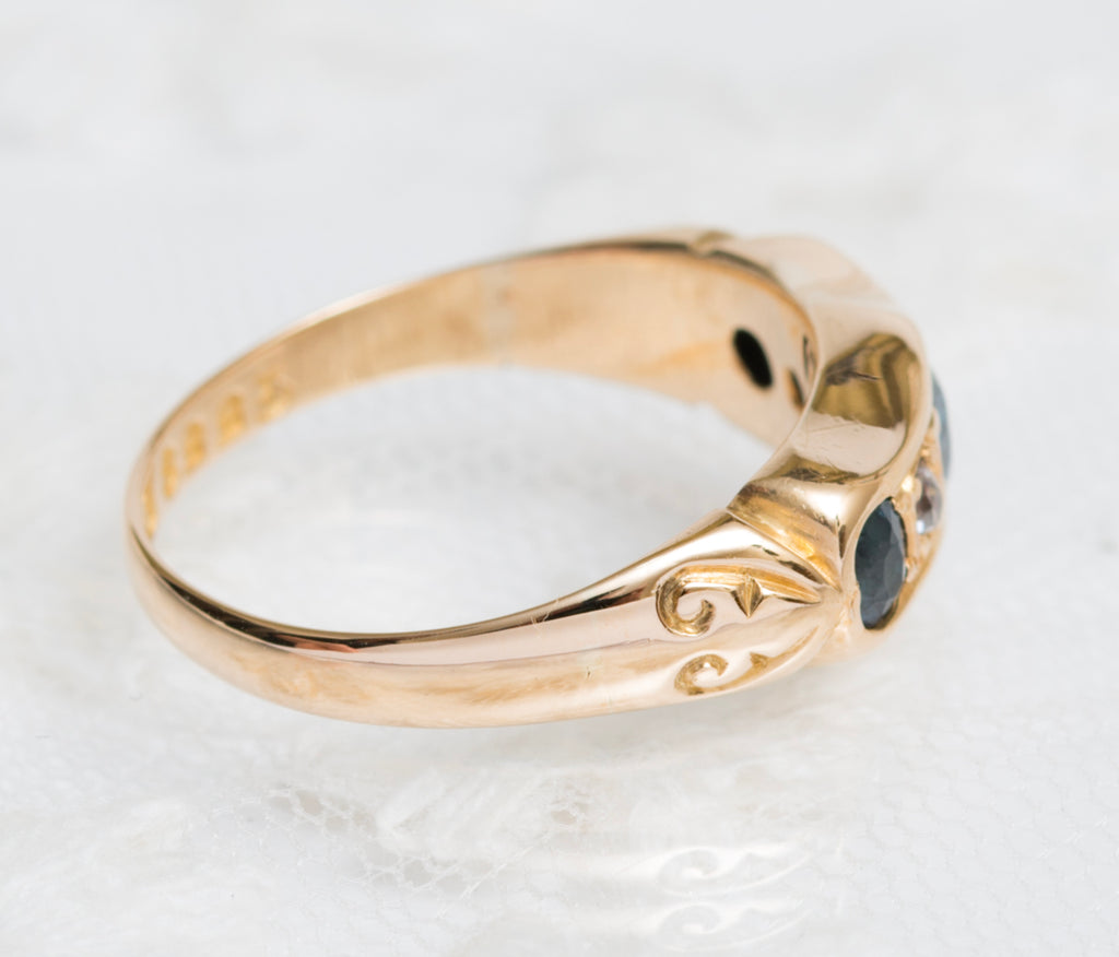 Antique 18ct Gold Natural Sapphire & Diamond Ring Chester 1912 Hallmark (A1903)