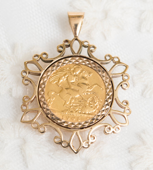 Antique 22ct Gold Half Sovereign Pendant In 9ct Gold Mount Edwardian (A1907)